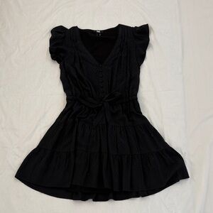 PAIGE Black Midi Dress with Ruffle Sleeves